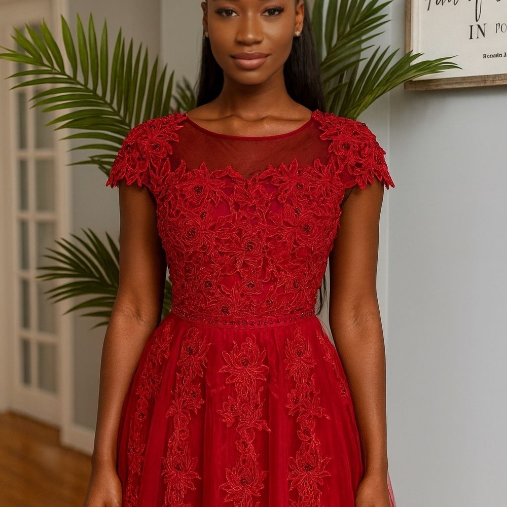 Elegant Red Lace Prom Dress